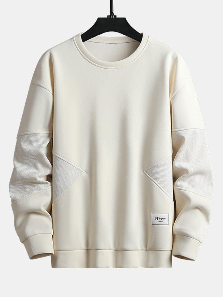 Men's Textured Patchwork Crew Neck Sweatshirt – Relaxed Fit - Beige