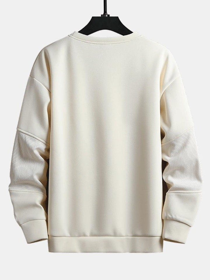 Men's Textured Patchwork Crew Neck Sweatshirt – Relaxed Fit