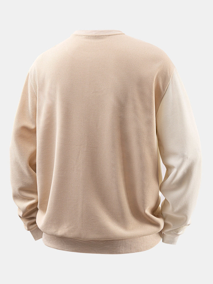 Men's Textured Waffle Sweatshirt with Patchwork Panels – Relaxed Fit