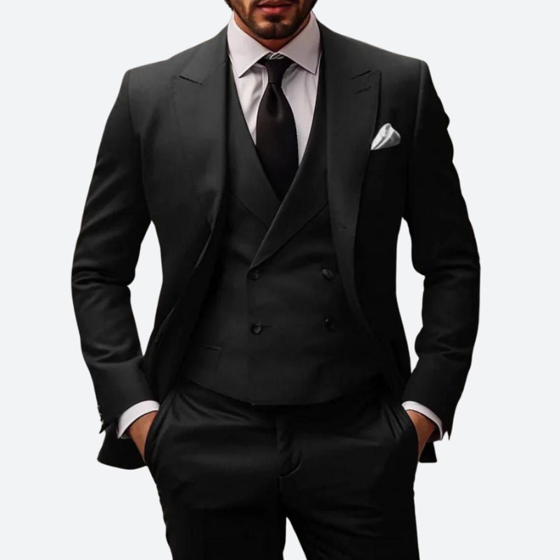 Men's Three-Piece Suit - Slim Fit Formal Wear - Black