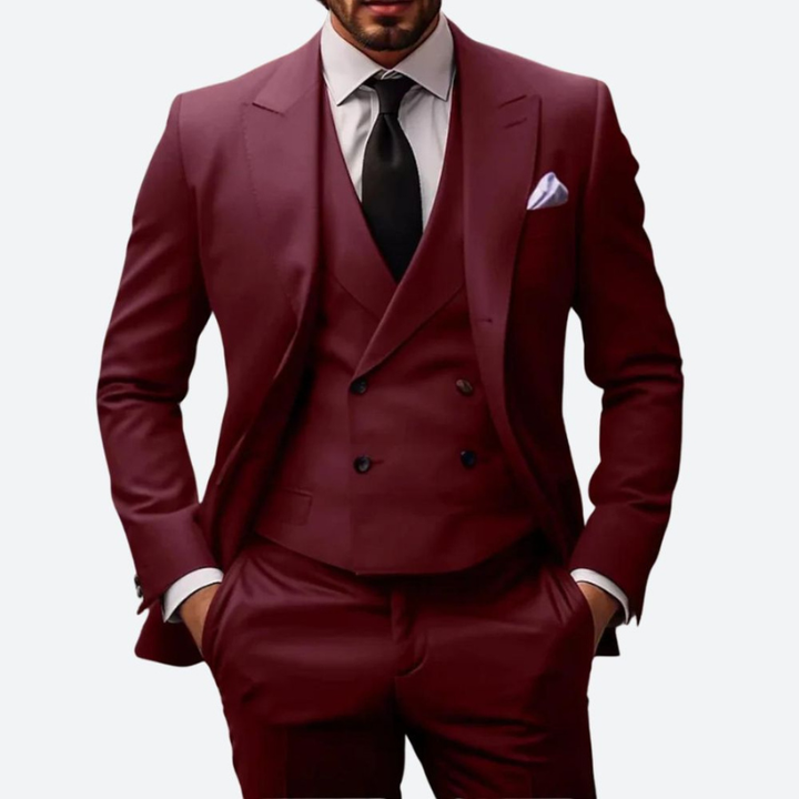 Men's Three-Piece Suit - Slim Fit Formal Wear - Dark Red