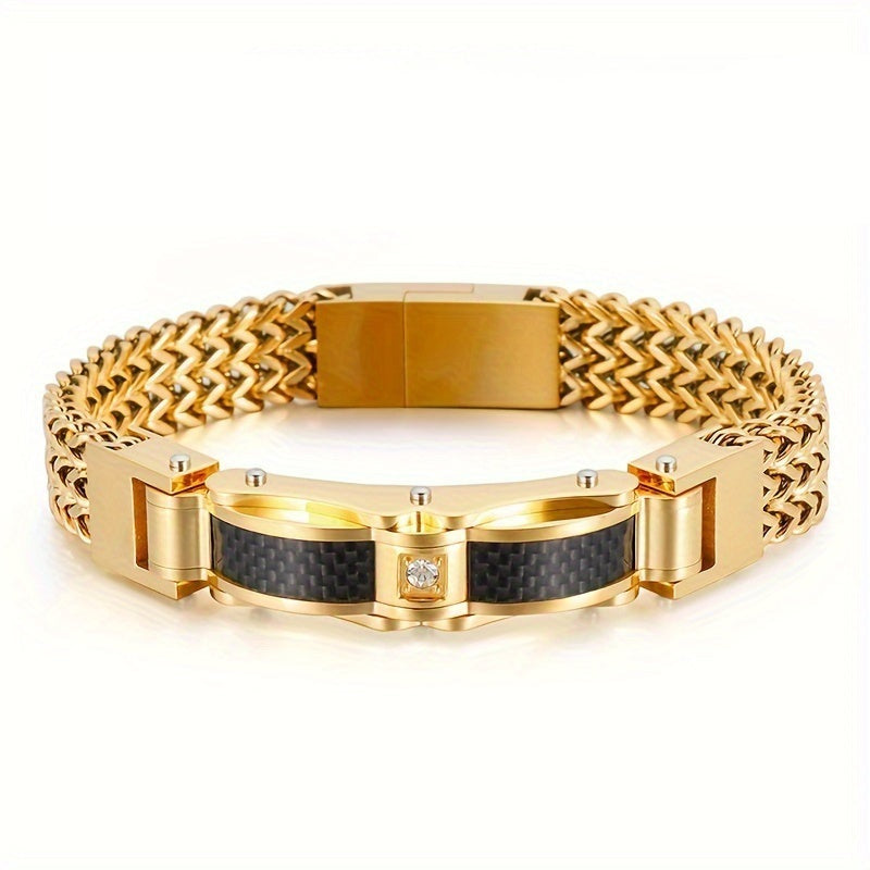 Men's Titanium Bracelet with Magnetic Clasp – Square Design - Gold + Black