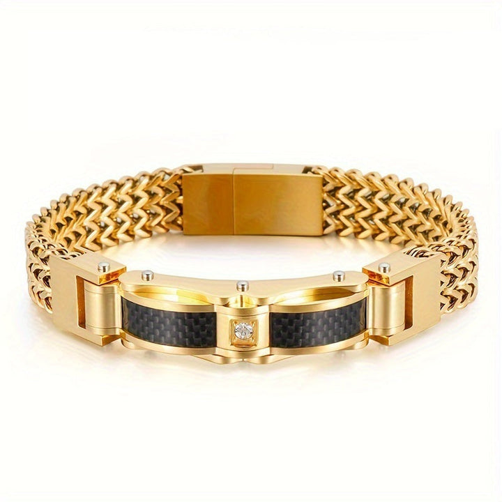 Men's Titanium Bracelet with Magnetic Clasp – Square Design - Gold + Black
