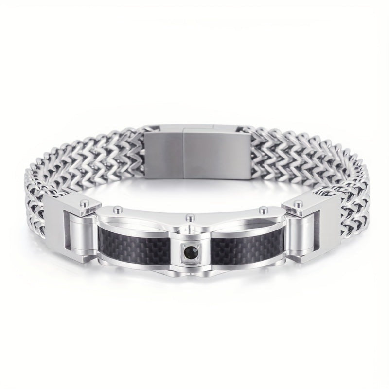 Men's Titanium Bracelet with Magnetic Clasp – Square Design - Silver + Black