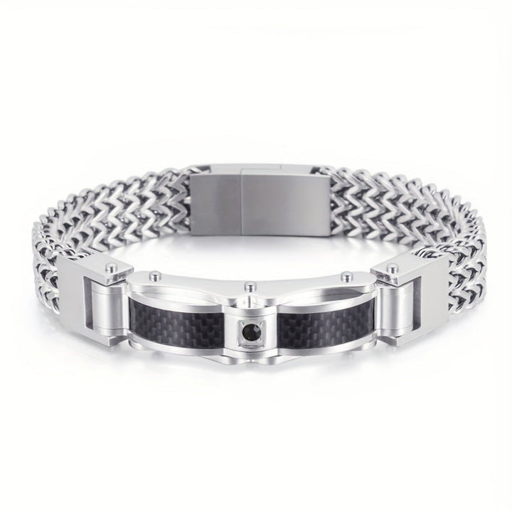 Men's Titanium Bracelet with Magnetic Clasp – Square Design - Silver + Black