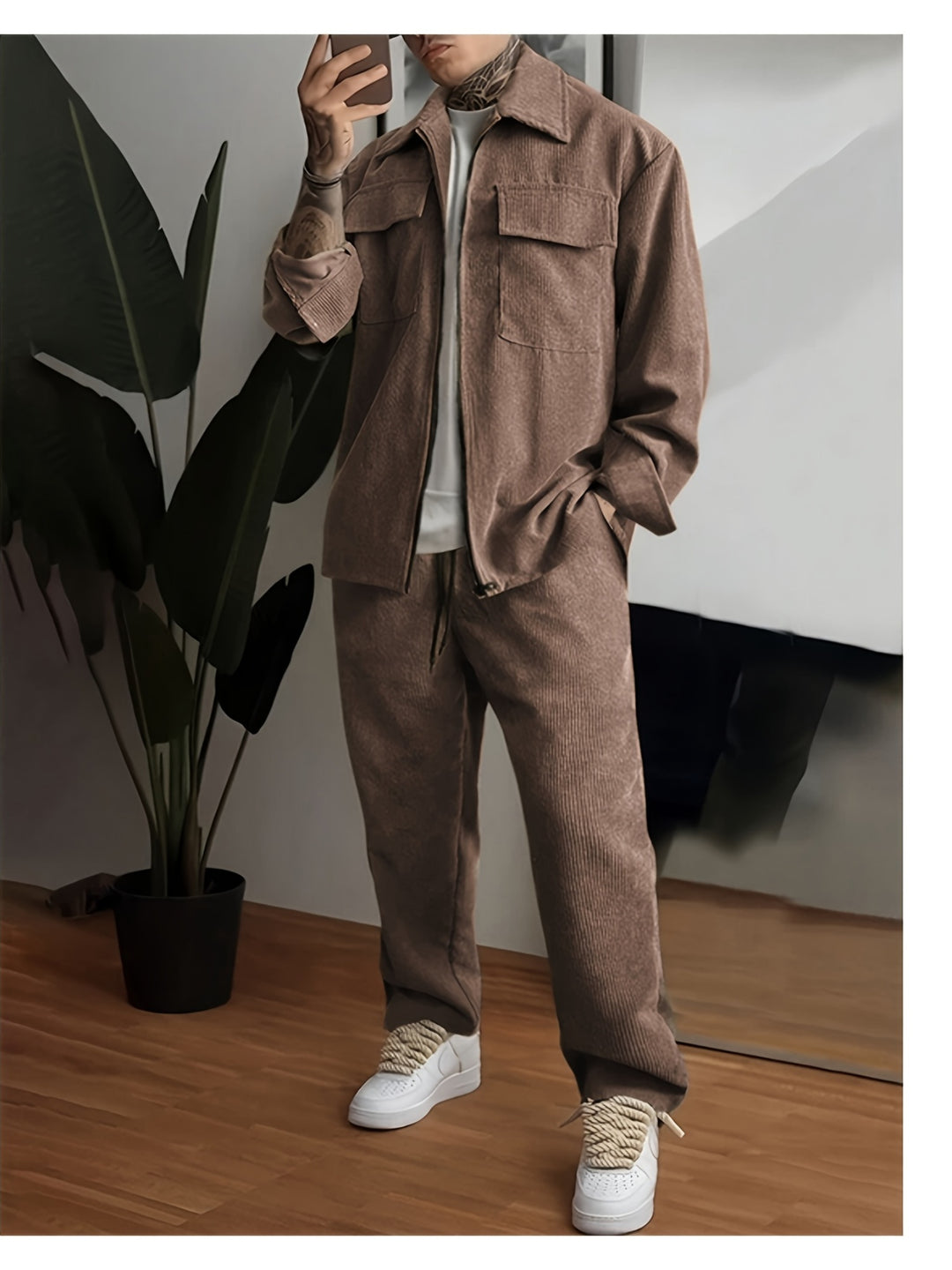 Men's Training Suit - Zip Jacket & Joggers Comfort Fit - Coffee