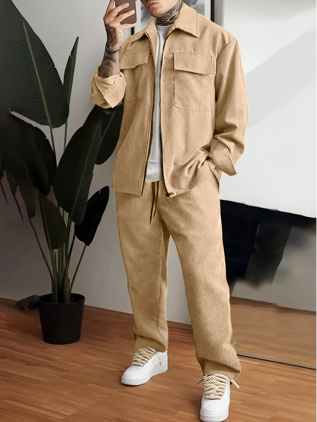 Men's Training Suit - Zip Jacket & Joggers Comfort Fit - Khaki