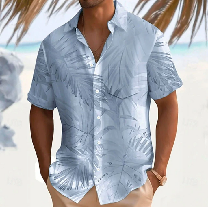Men's Tropical Print Short Sleeve Shirt in blue, Relaxed Fit
