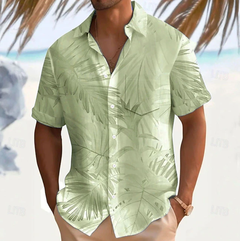 Men's Tropical Print Short Sleeve Shirt in green, Relaxed Fit