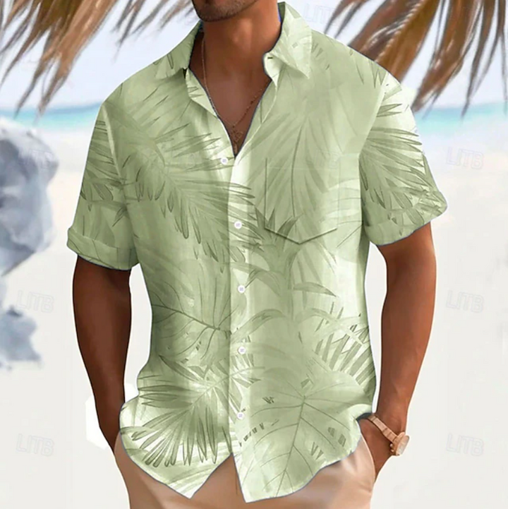 Men's Tropical Print Short Sleeve Shirt in green, Relaxed Fit