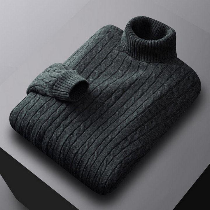 Men's Turtleneck Sweater - Loose Fit Knit - Grey