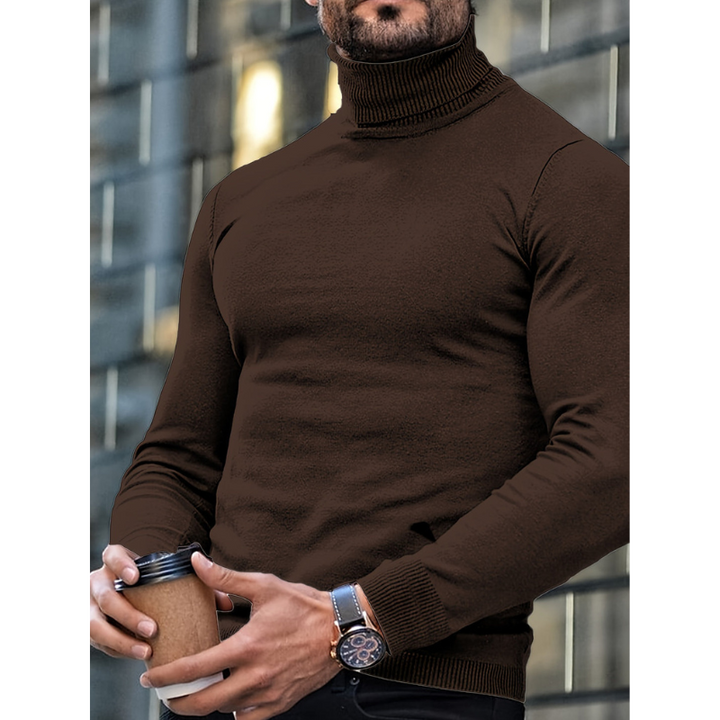 Men's Turtleneck Sweater - Slim Fit Classic Winter - Brown