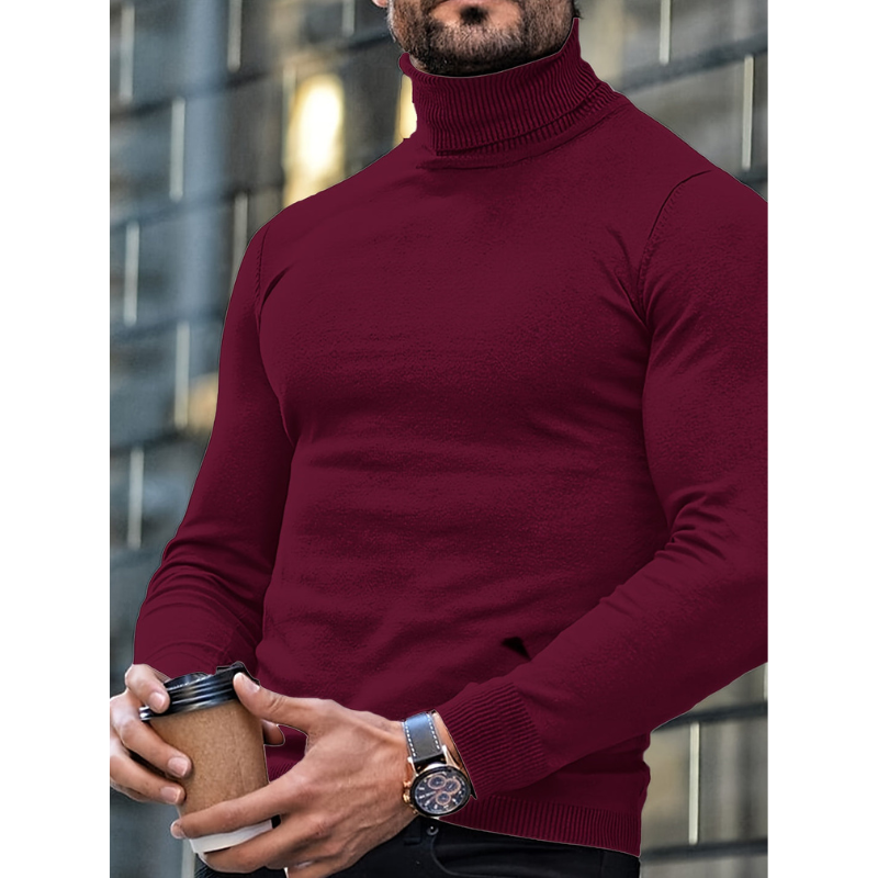 Men's Turtleneck Sweater - Slim Fit Classic Winter - Red