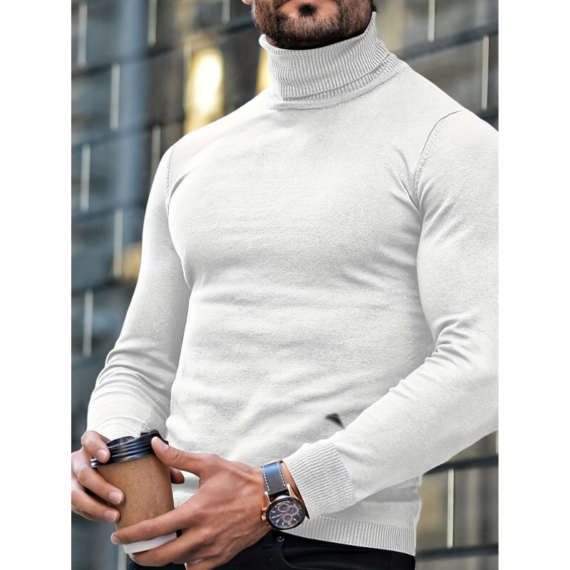 Men's Turtleneck Sweater - Slim Fit Classic Winter - White
