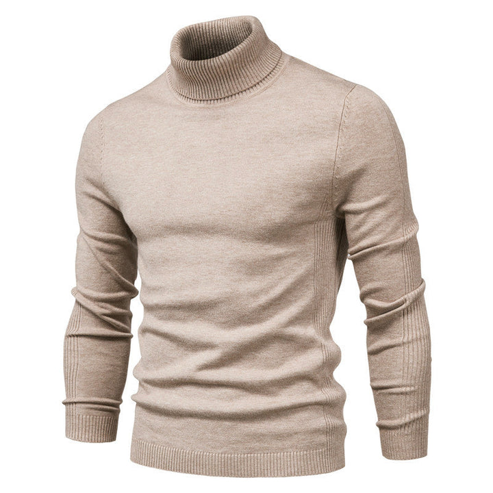 Men's Turtleneck Sweater - Slim Fit Warm Knit - Beige