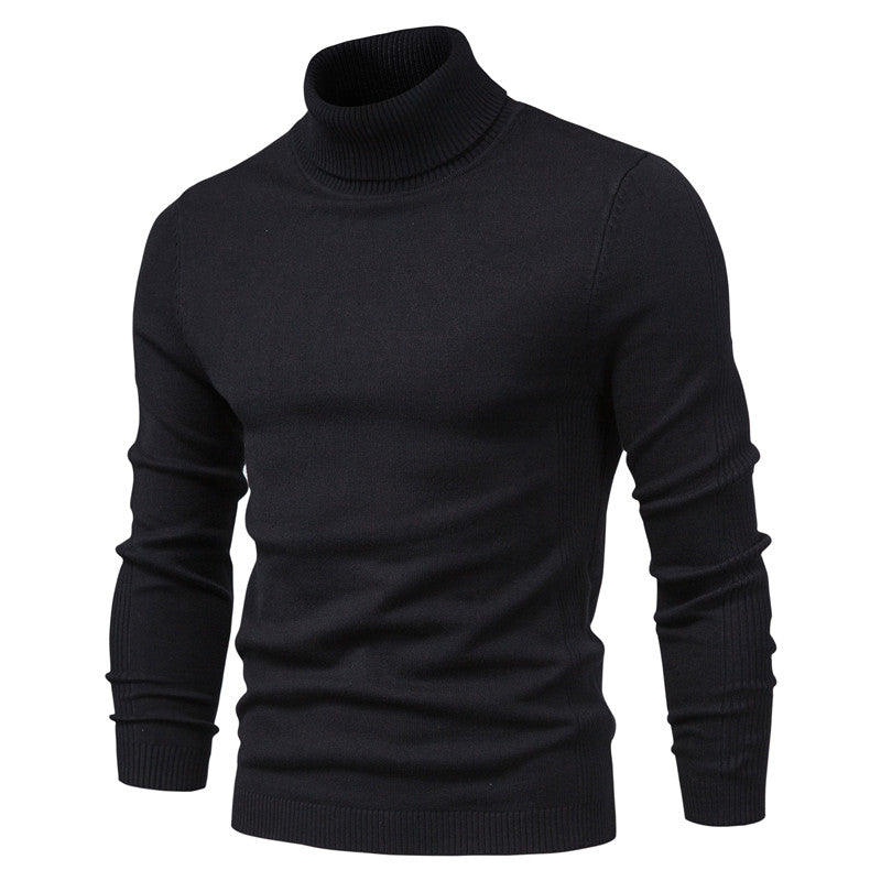 Men's Turtleneck Sweater - Slim Fit Warm Knit - Black