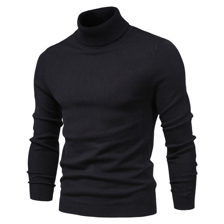 Men's Turtleneck Sweater - Slim Fit Warm Knit - Black