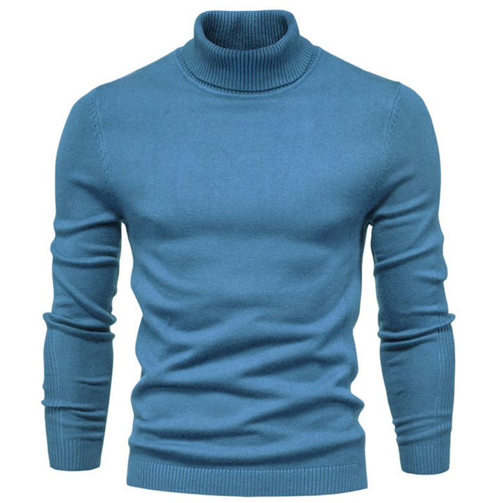 Men's Turtleneck Sweater - Slim Fit Warm Knit - Blue