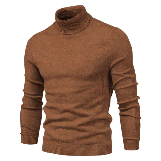 Men's Turtleneck Sweater - Slim Fit Warm Knit - Brown