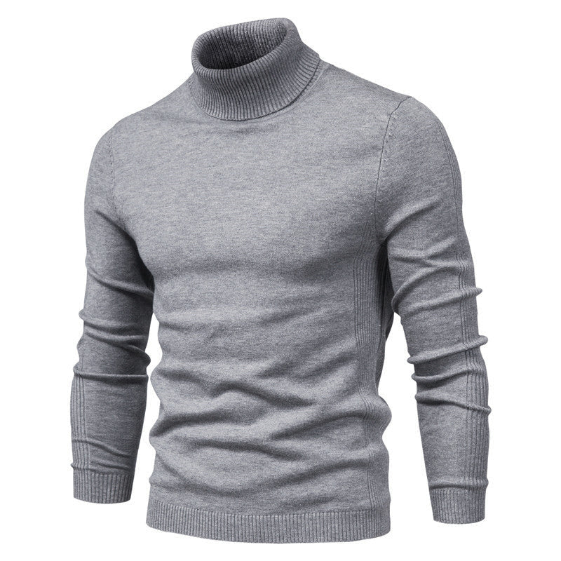 Men's Turtleneck Sweater - Slim Fit Warm Knit - Grey