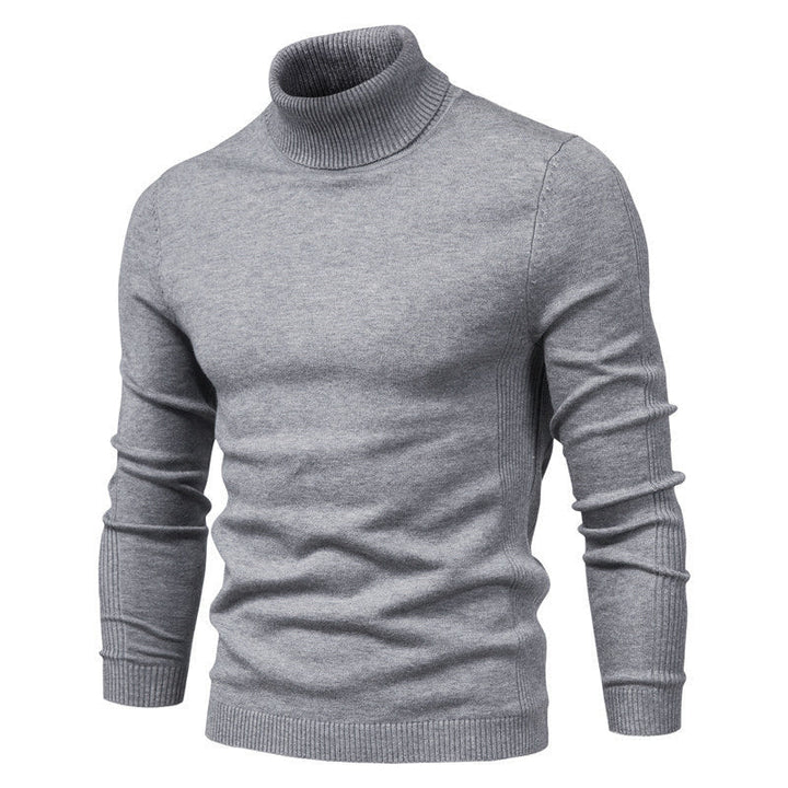 Men's Turtleneck Sweater - Slim Fit Warm Knit - Grey