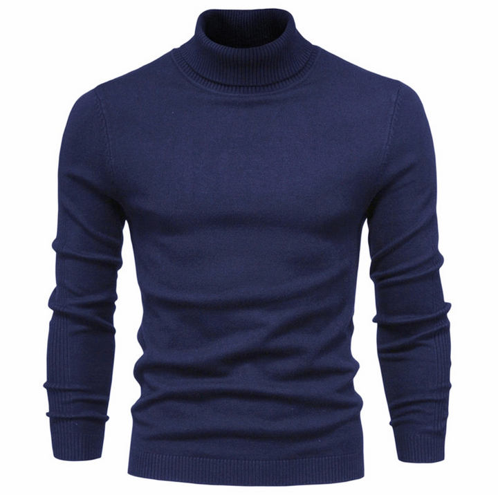 Men's Turtleneck Sweater - Slim Fit Warm Knit - Navy