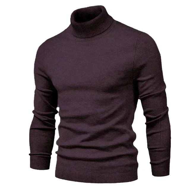 Men's Turtleneck Sweater - Slim Fit Warm Knit - Red
