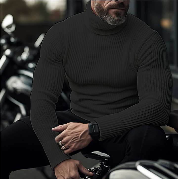 Men's Turtleneck Sweater - Soft Knit Warmth - Black