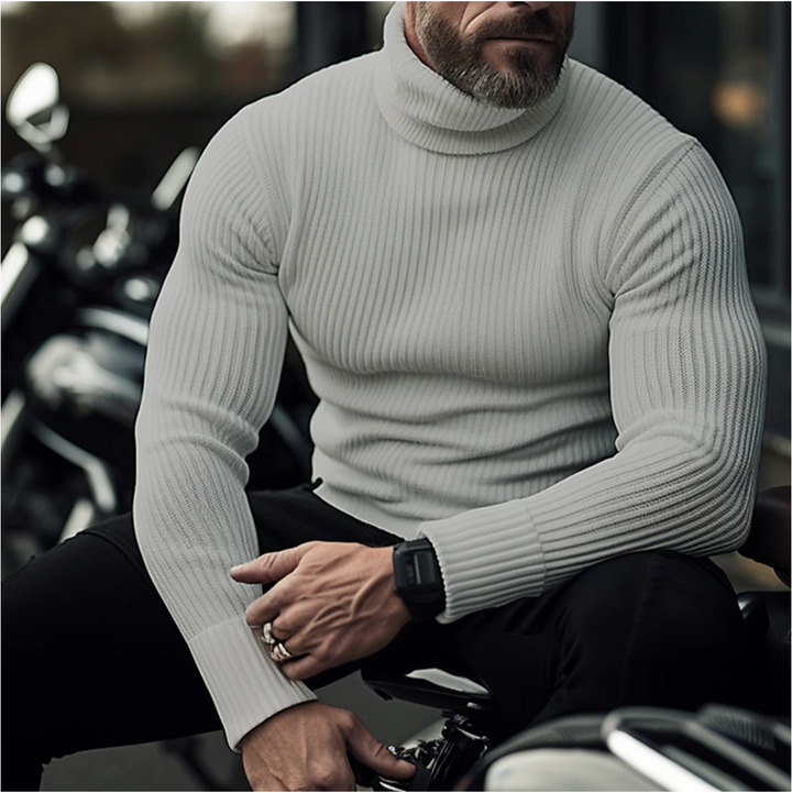 Men's Turtleneck Sweater - Soft Knit Warmth - Grey
