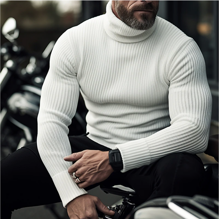 Men's Turtleneck Sweater - Soft Knit Warmth - White