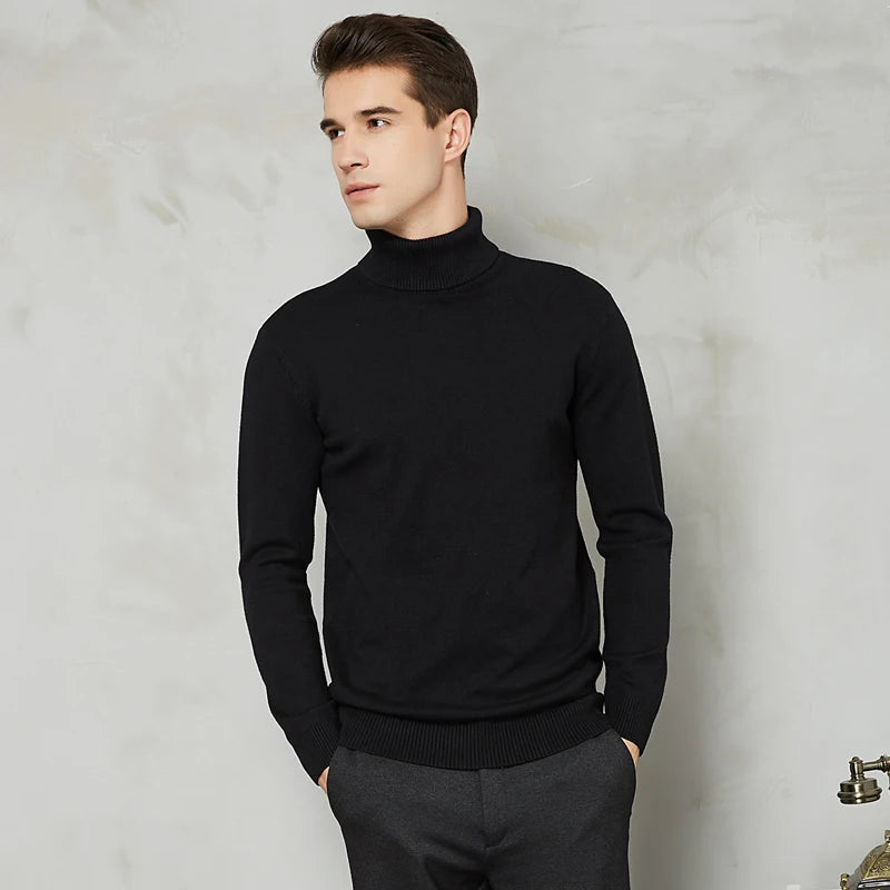 Men's Turtleneck Sweater - Warm Comfort Fit - Black