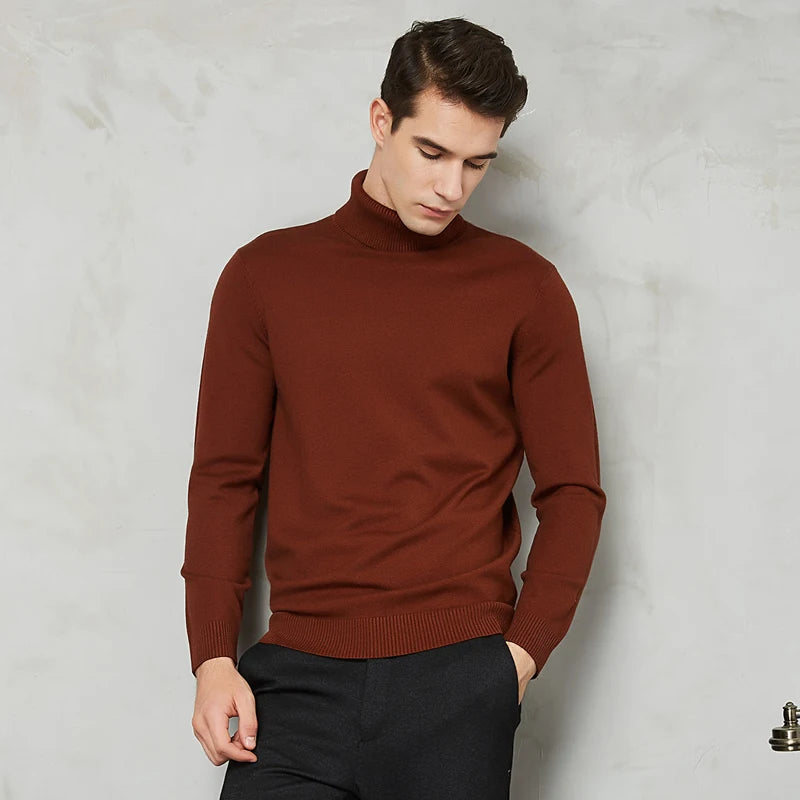 Men's Turtleneck Sweater - Warm Comfort Fit - Brown