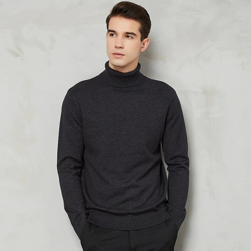 Men's Turtleneck Sweater - Warm Comfort Fit - Grey
