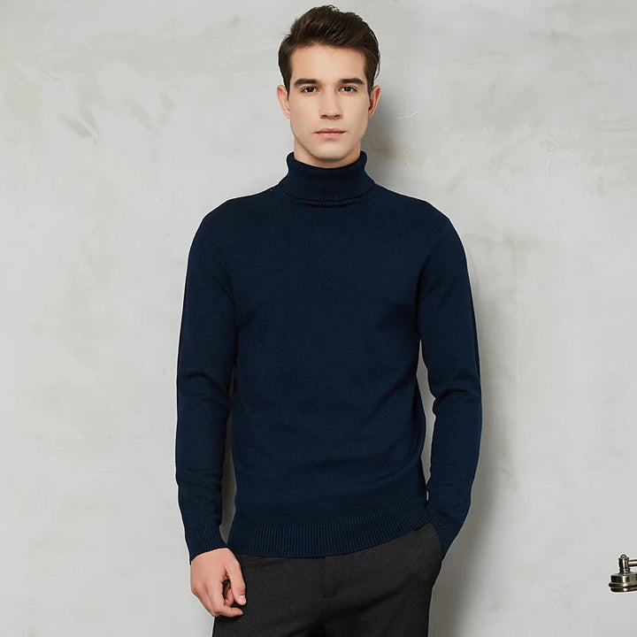 Men's Turtleneck Sweater - Warm Comfort Fit - Navy