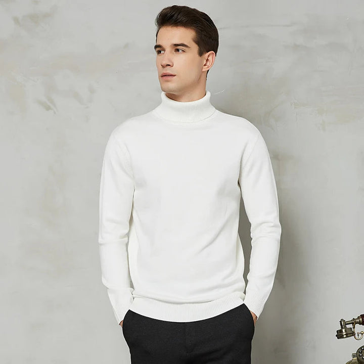 Men's Turtleneck Sweater - Warm Comfort Fit - White