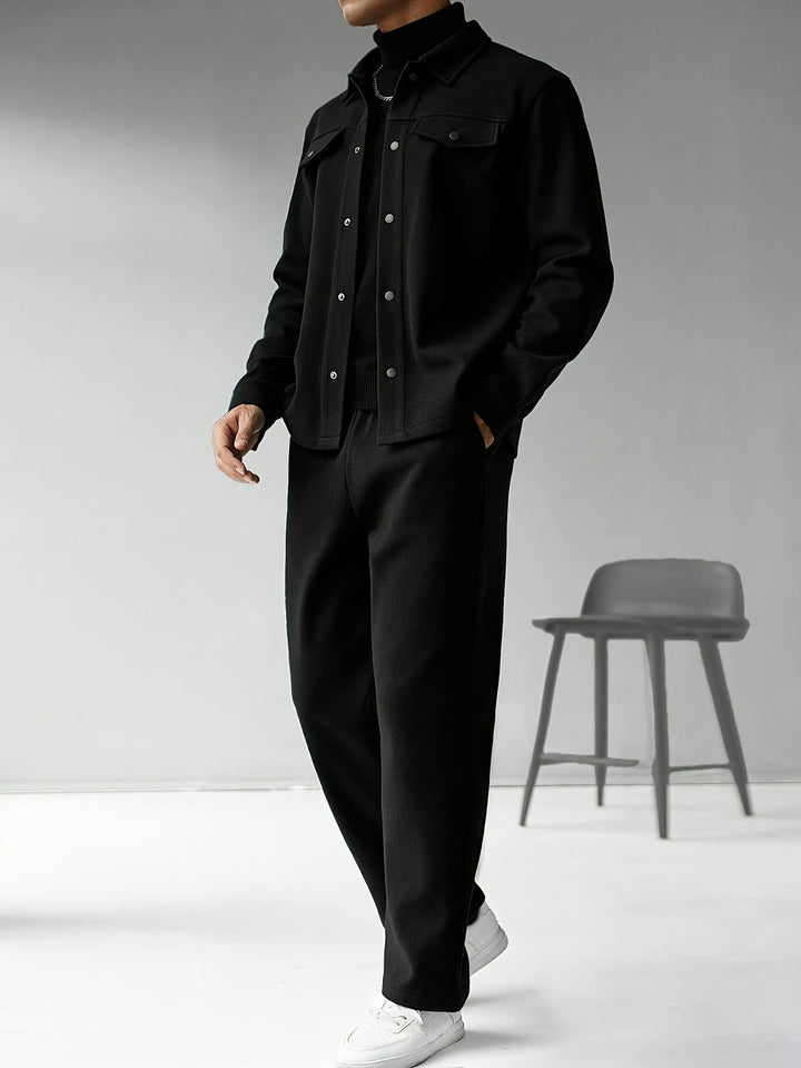 Men's Two-Piece Set - Relaxed Fit Solid Color Spring & Fall - Black