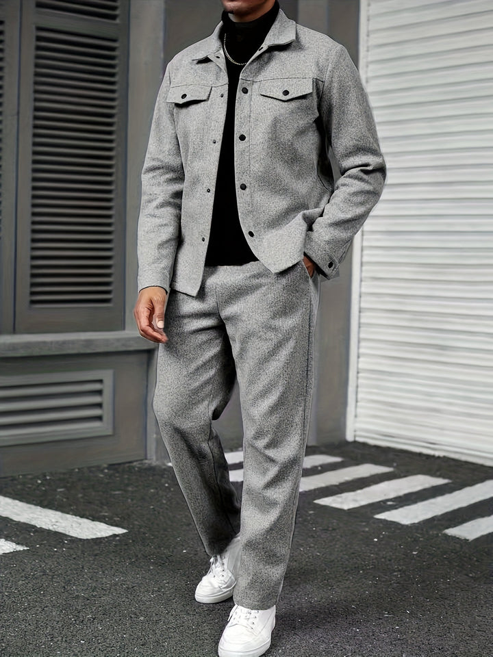 Men's Two-Piece Set - Relaxed Fit Solid Color Spring & Fall