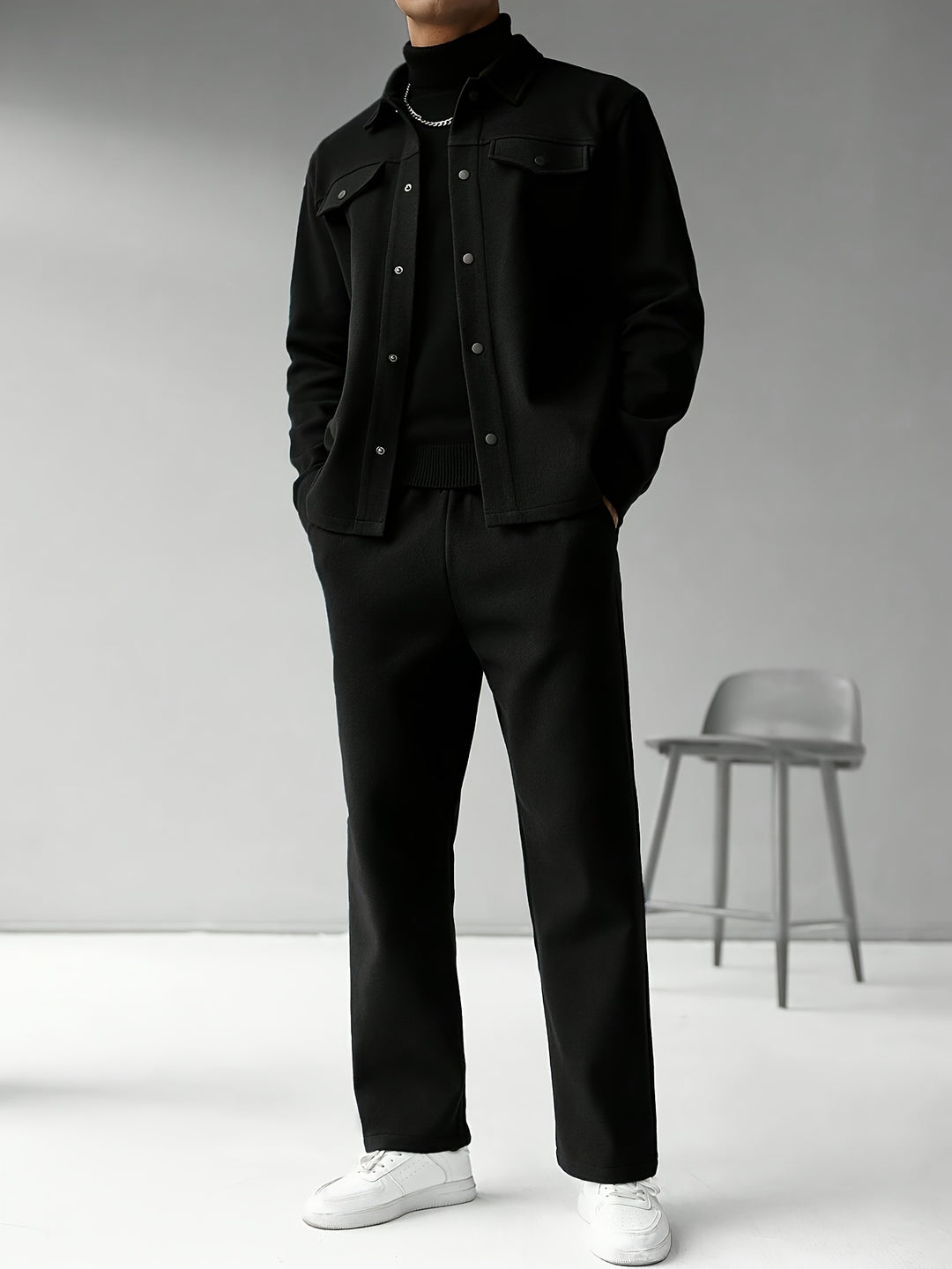 Men's Two-Piece Set - Relaxed Fit Solid Color Spring & Fall