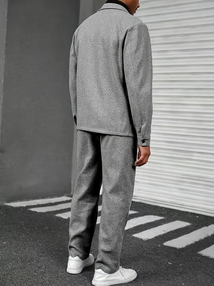 Men's Two-Piece Set - Relaxed Fit Solid Color Spring & Fall