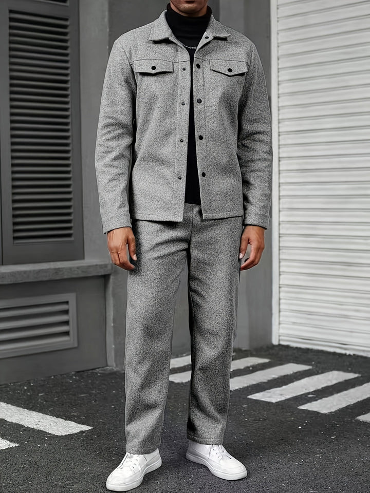 Men's Two-Piece Set - Relaxed Fit Solid Color Spring & Fall - Grey