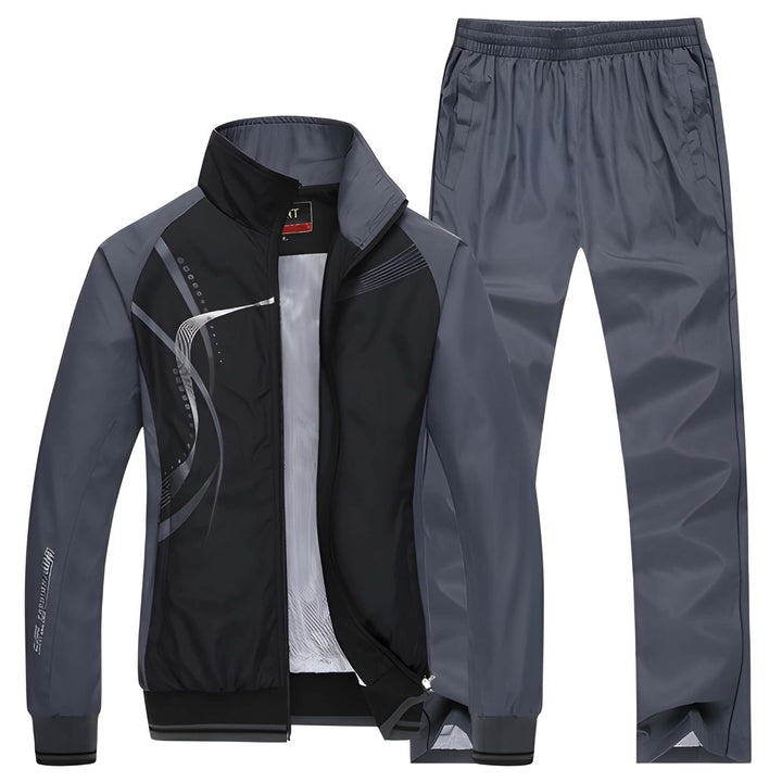 Men's Two-Piece Tracksuit Set - Lightweight Casual Sport - Black