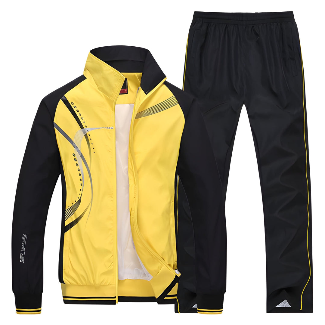 Men's Two-Piece Tracksuit Set - Lightweight Casual Sport - Yellow