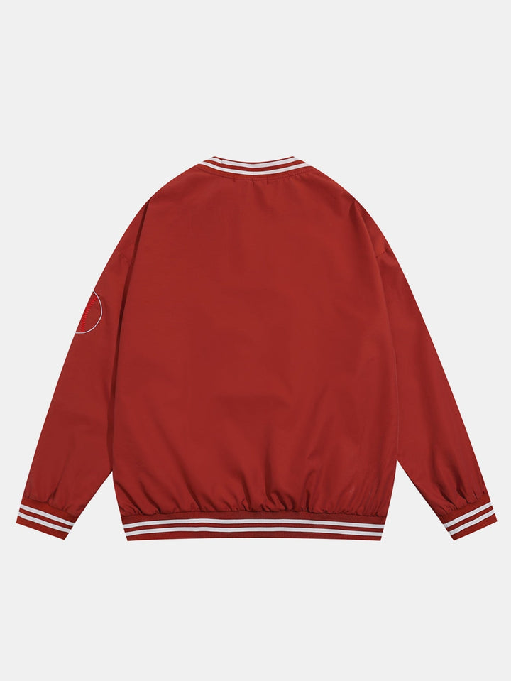 Men's V-Neck Baseball Sweatshirt – Oversized Graphic Pullover