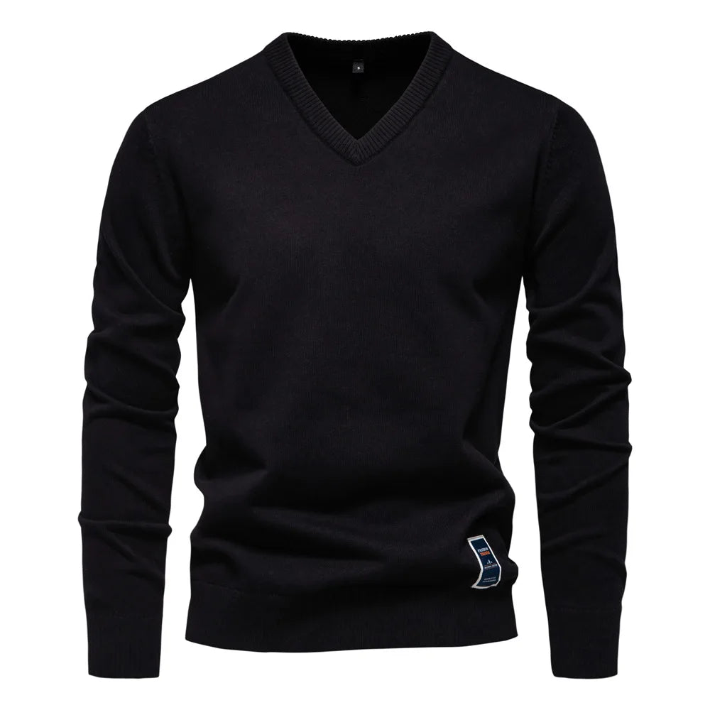 Men's V-Neck Pullover Sweater - Classic Refined Style - Black