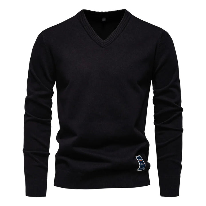 Men's V-Neck Pullover Sweater - Classic Refined Style - Black