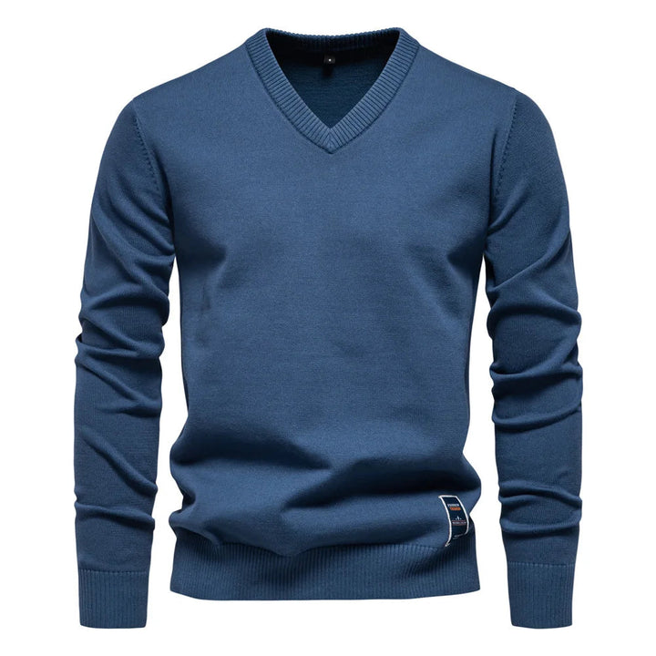 Men's V-Neck Pullover Sweater - Classic Refined Style - Blue