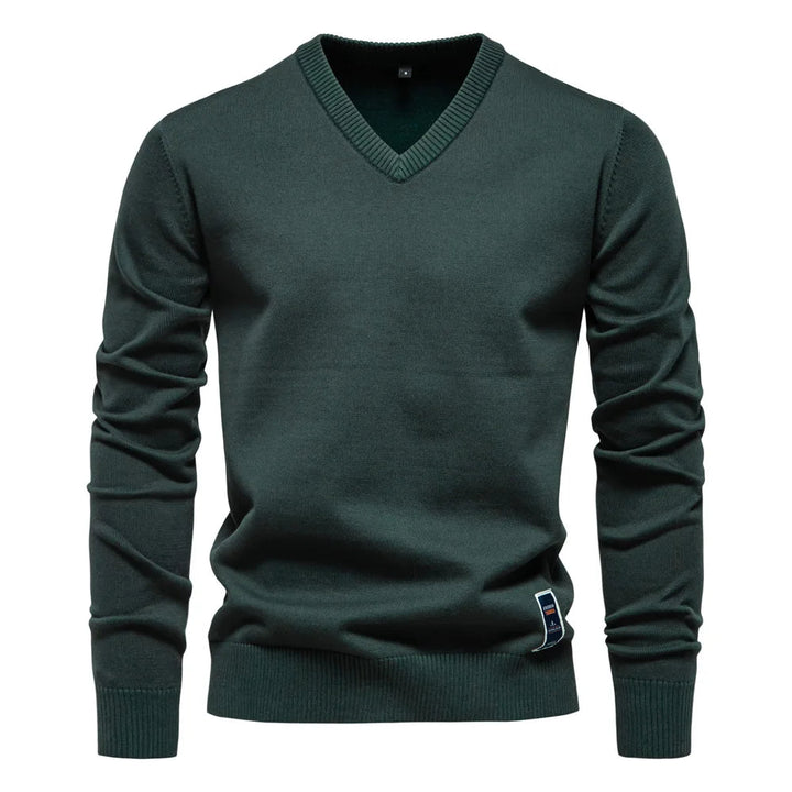 Men's V-Neck Pullover Sweater - Classic Refined Style - Green