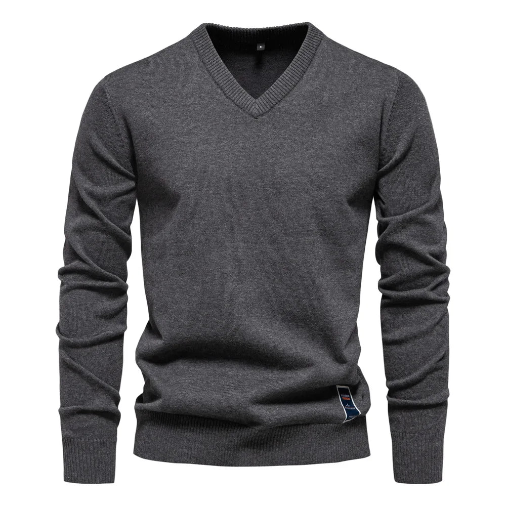 Men's V-Neck Pullover Sweater - Classic Refined Style - Grey