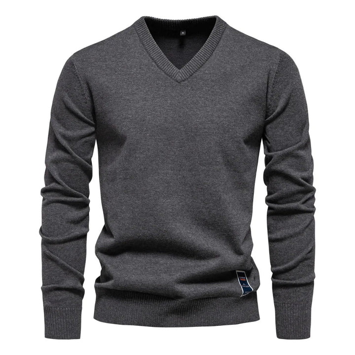 Men's V-Neck Pullover Sweater - Classic Refined Style - Grey