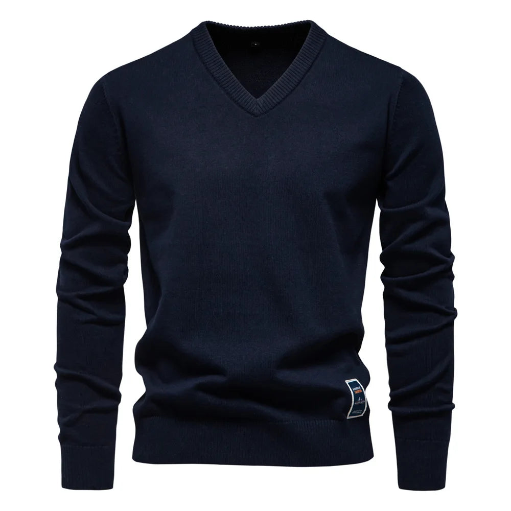 Men's V-Neck Pullover Sweater - Classic Refined Style - Navy